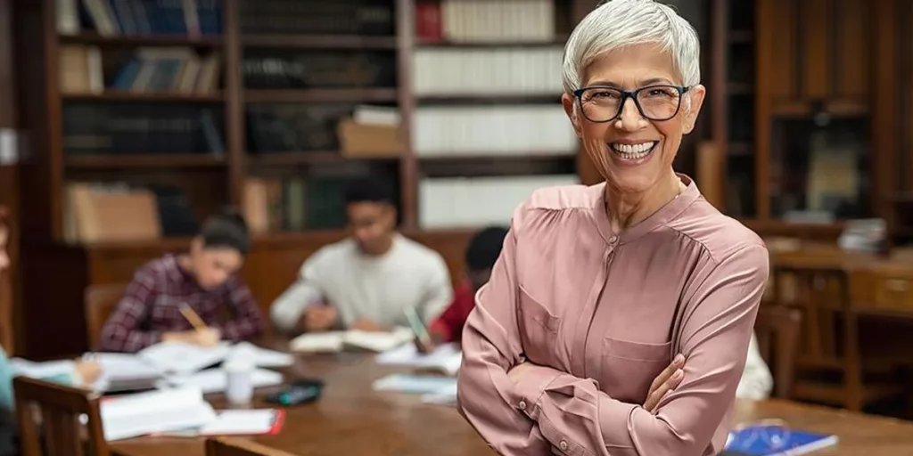 jobs for seniors without a degree - librarian smiling